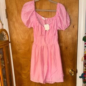 Altar'd State Pink Puff Sleeve Mini Dress